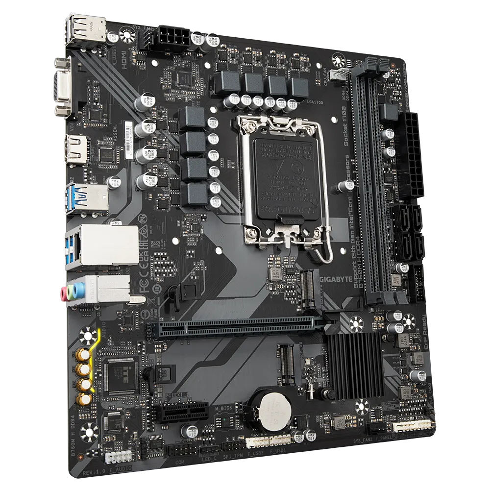 GIGABYTE Motherboard Intel® B760 Chipset for LGA 1700; 2x DDR4; 2x M2; VGA/HDMI; mATX.