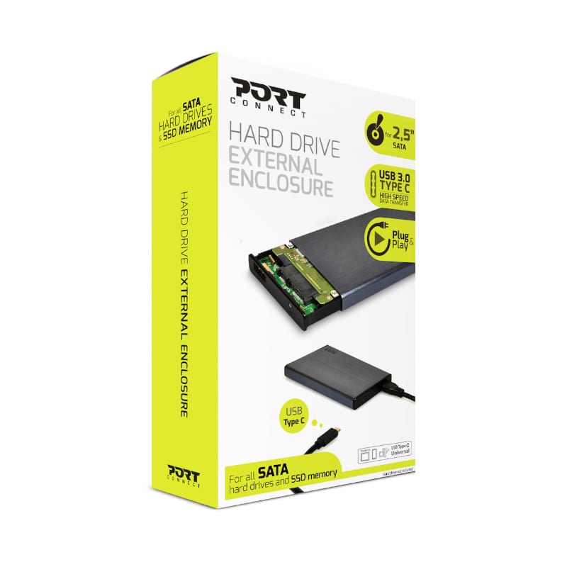 Port Connect 2.5" USB-C External HDD Enclosure Black