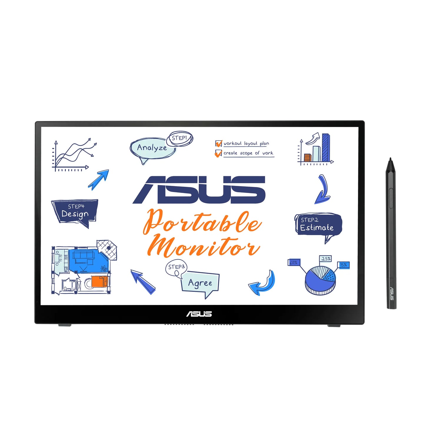 ASUS ZenScreen Ink|MB14AHD portable monitor | 14'' |FHD (1920 x 1080) | IPS | 10-point touch | Stylus Pen | USB-C® | Micro HDMI