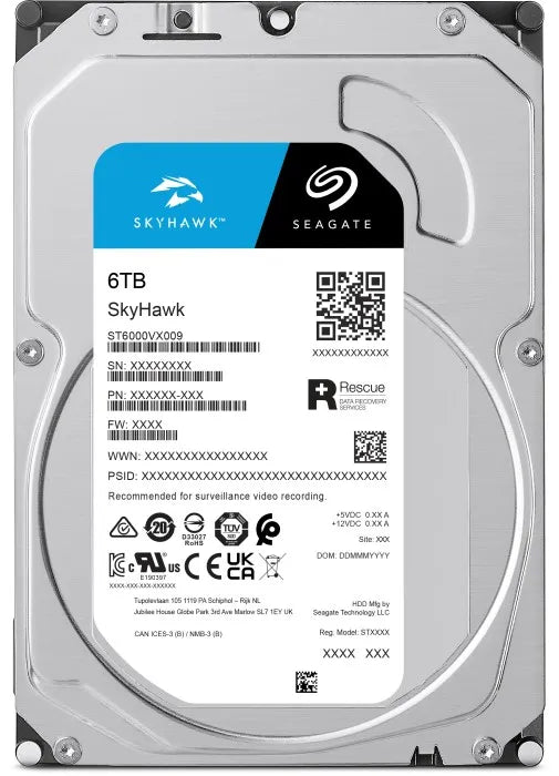 Seagate Skyhawk ST6000VX009 6TB 3.5'' HDD Surveillance Drives; SATA 6GB/s Interface; 8+ Bays Supported; MTBF: 1M Hr's; Camera's