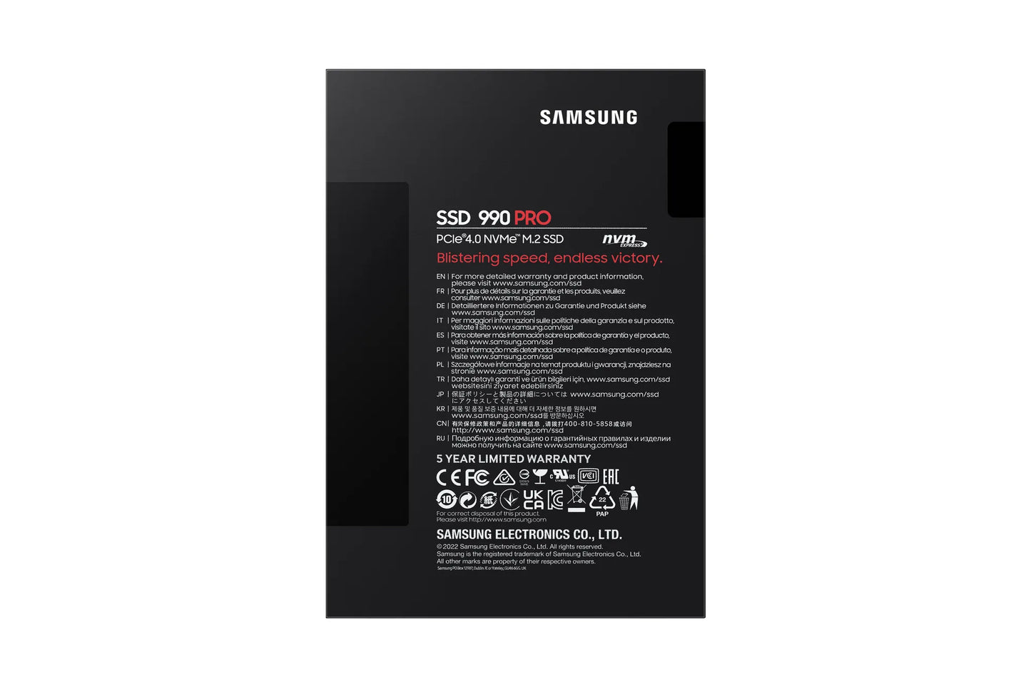 SAMSUNG MZ-V9P1T0BW 990 PRO 1 TB NVMe SSD - Read Speed up to 7450 MB/s; Write Speed to up 6900 MB/s; Random Read up to 1200000 I