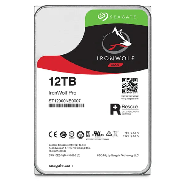 Seagate Ironwolf Pro ST12000NT001 12TB 3.5'' HDD NAS Drives 7200 RPM; SATA 6GB/s Interface; 256MB Cache;550TB/Year; Unlimited Ba