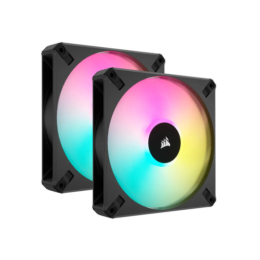 CORSAIR AF ELITE Series; AF140 RGB ELITE; 140mm Fluid Dynamic RGB Fan with AirGuide; Dual Pack with Lighting Node CORE