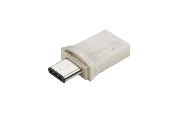 TRANSCEND 64GB JETFLASH 890 USB-C & USB 3.1 OTG FLASH DRIVE - SILVER