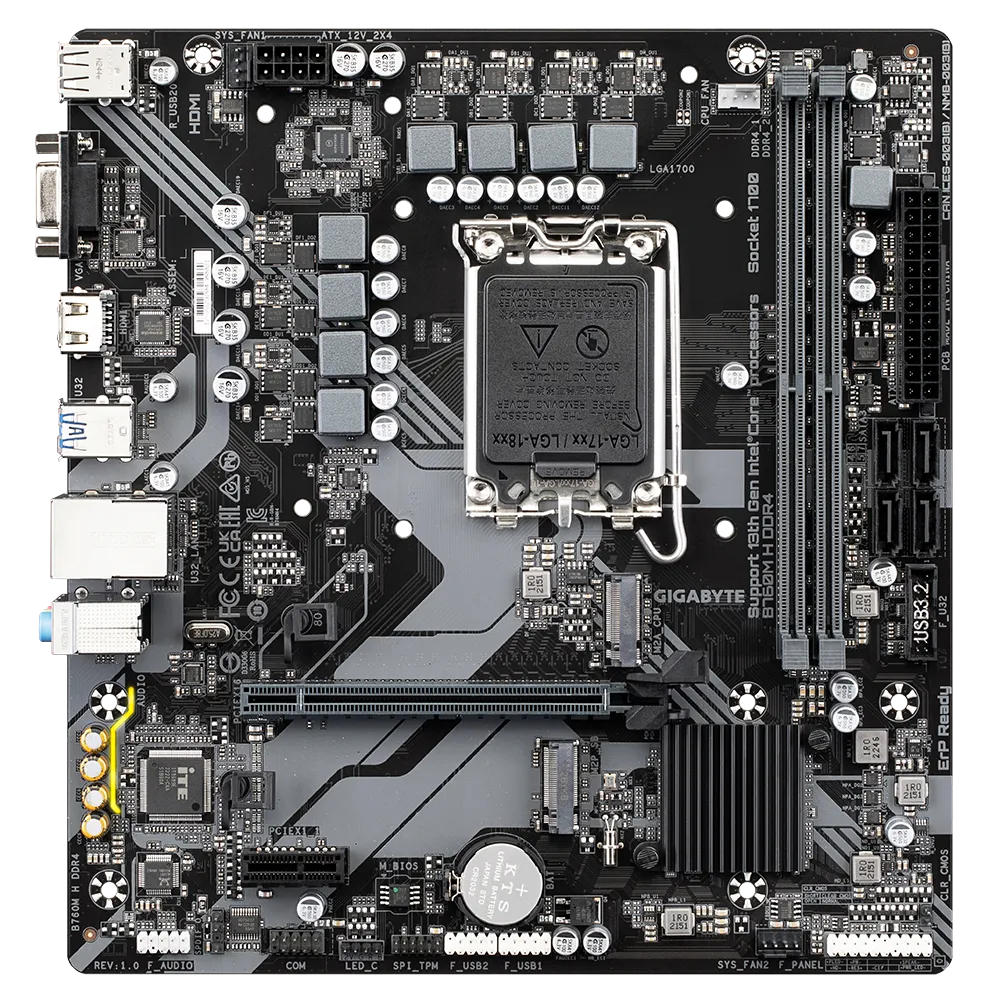 GIGABYTE Motherboard Intel® B760 Chipset for LGA 1700; 2x DDR4; 2x M2; VGA/HDMI; mATX.