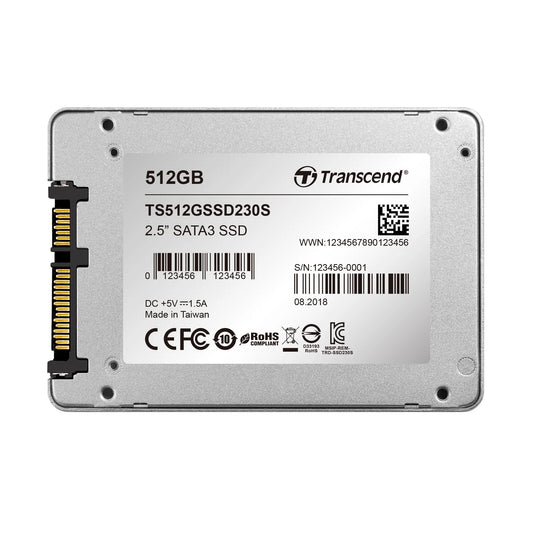 TRANSCEND 512GB SSD230S 2.5' SSD DRIVE - SATA III 3D NAND with DRAM cache - 560MB/s Read 500MB/s Write - 280TBW