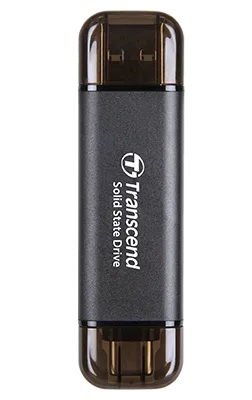 TRANSCEND 256 GB ESD310C USB3.2 TYPE A & C (USB 10Gbps) OTG COMPACT PORTABLE SSD  - Read 1050MB/s Write 950 MB/s - Black