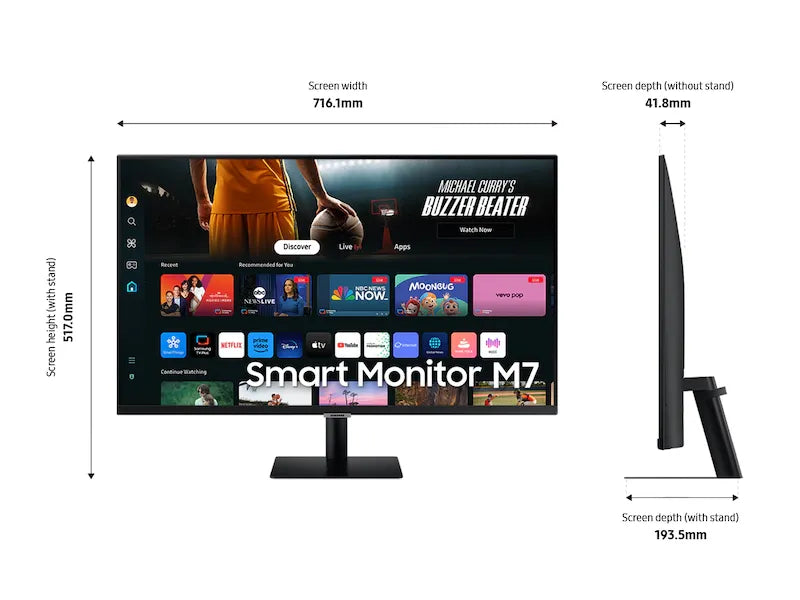 Samsung LS32DM702 32'' 4K UHD Flat Smart Monitor (16:9); 3840 x 2160; 60Hz; 3000:1 static; 4ms (GTG); 2 x 5W Speaker; 1xUSB-C; 2