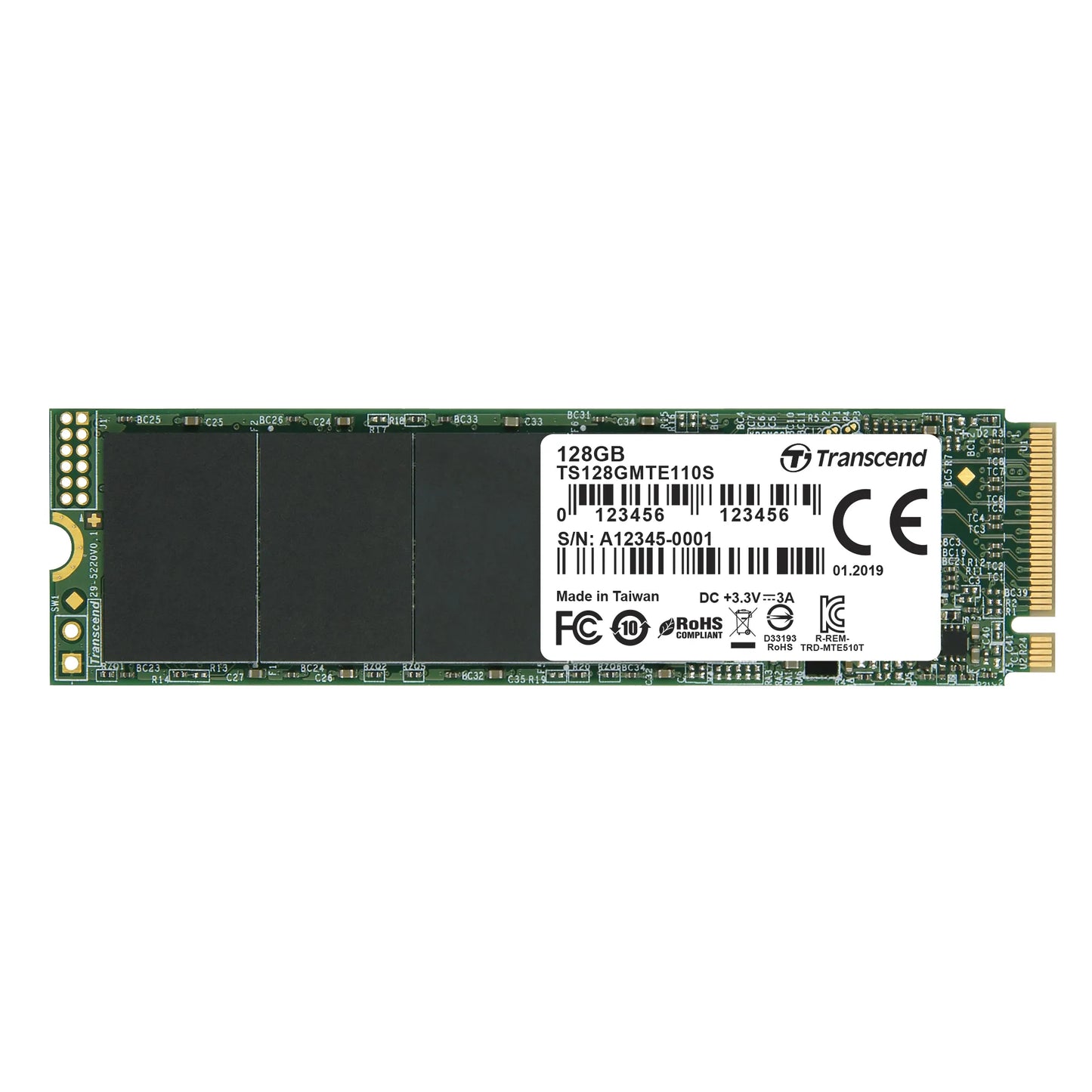 TRANSCEND 128GB  MTE110S PCI-E GEN 3x4 M.2 2280 SSD 3D TLC - 1500 MB/s Read 550 MB/s Write - 50 TBW