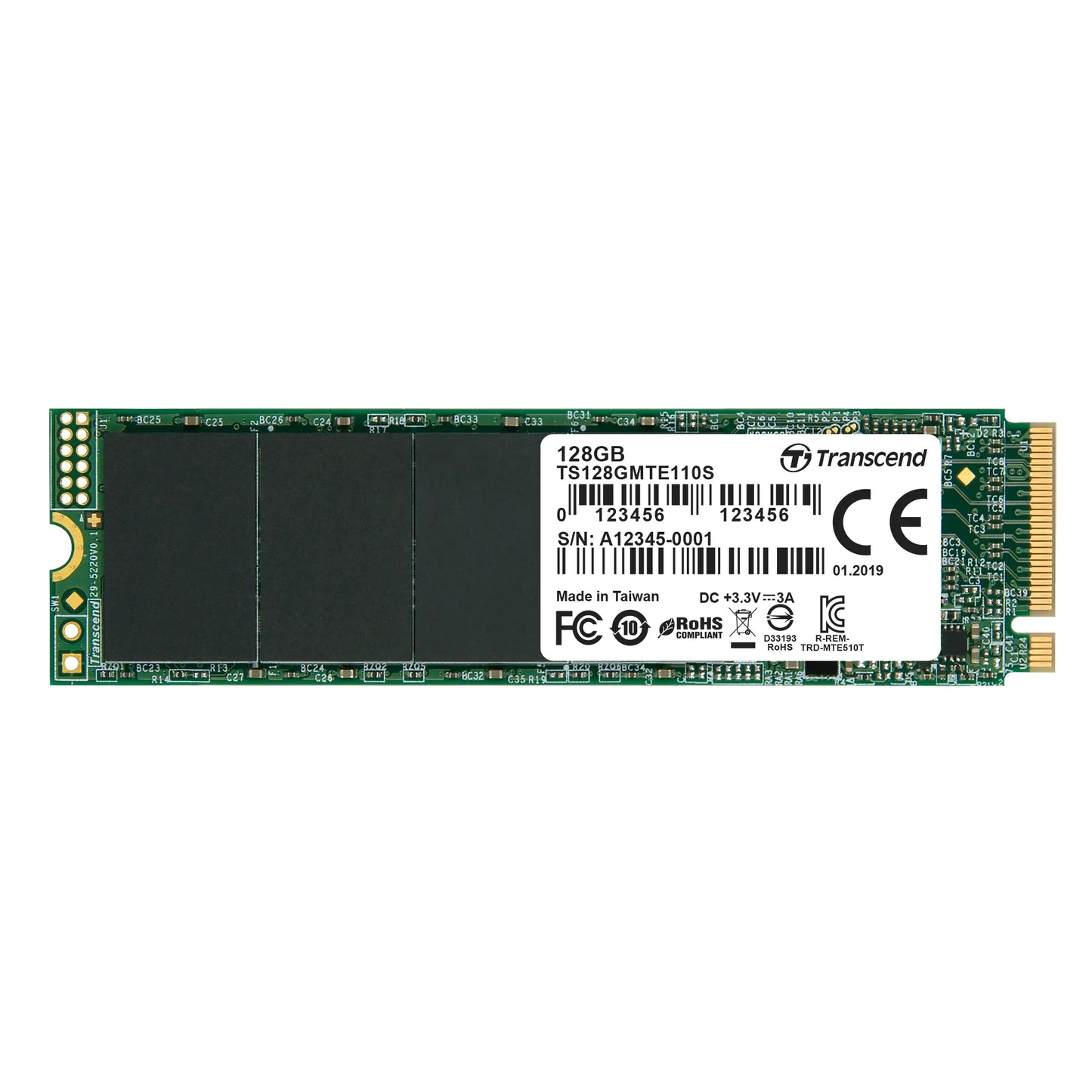 TRANSCEND 128GB  MTE110S PCI-E GEN 3x4 M.2 2280 SSD 3D TLC - 1500 MB/s Read 550 MB/s Write - 50 TBW