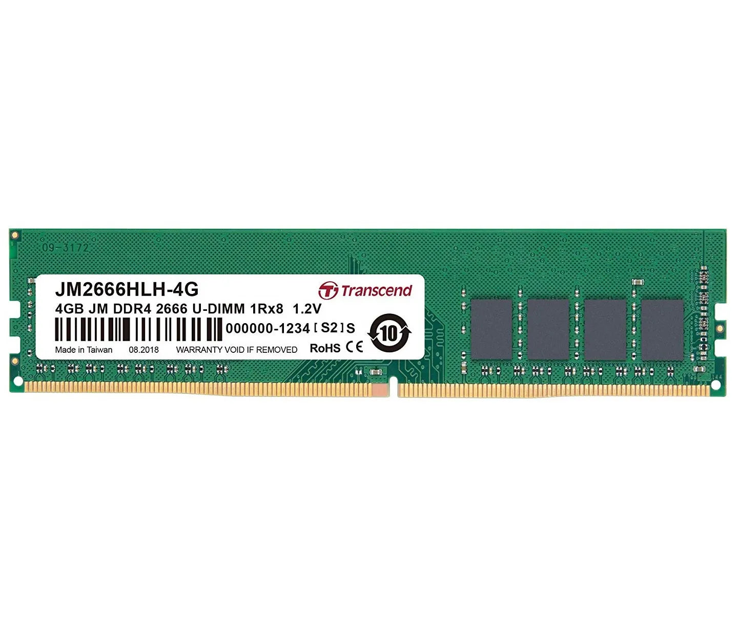TRANSCEND 4GB DDR4 2666Mhz DESKTOP U-DIMM 1RX8 1GX8 CL19 1.2V