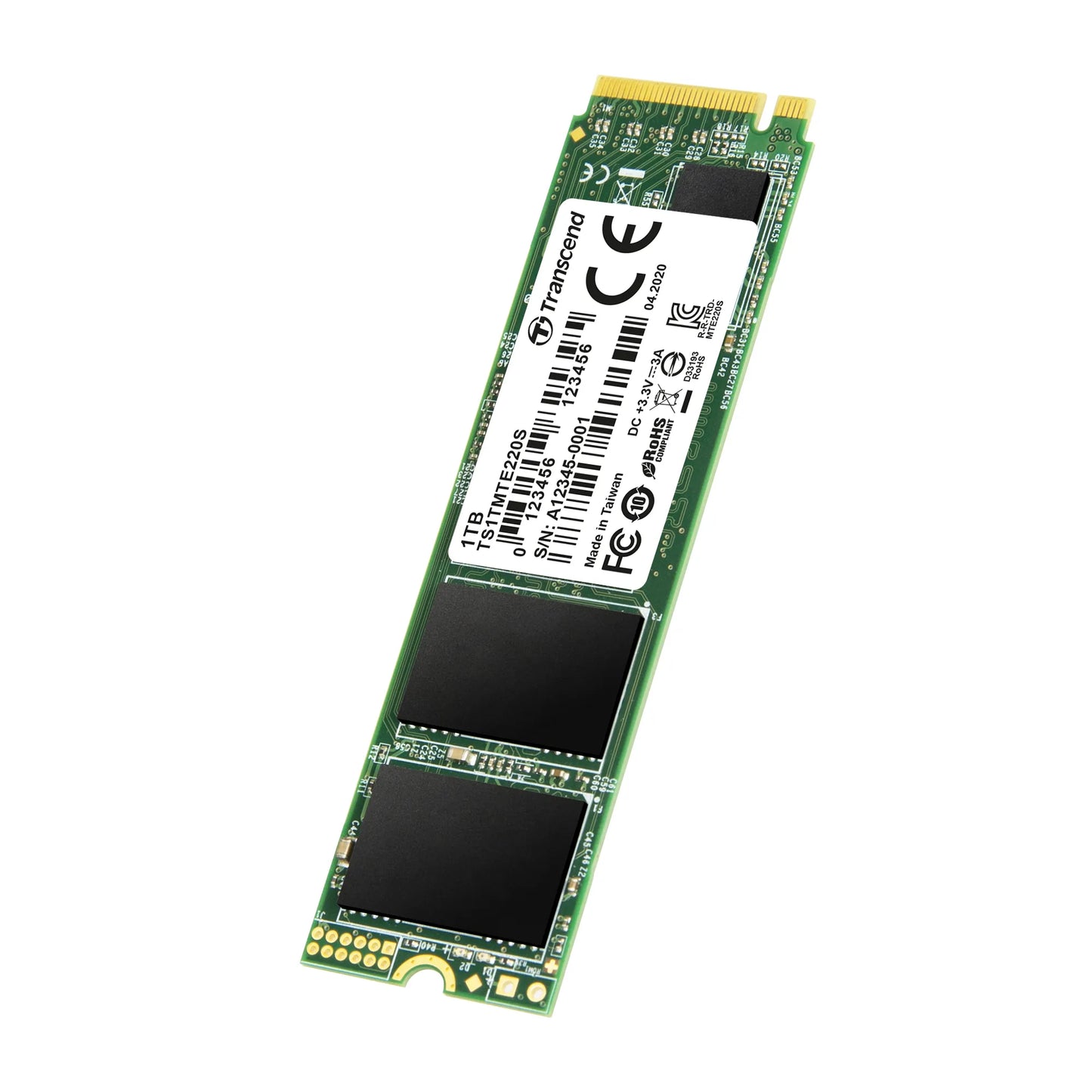TRANSCEND 1TB MTE220S PCI-E GEN 3x4 NVMe M.2 2280 SSD 3D TLC with DRAM cache -3500 MB/s Read 3200 MB/s Write - 2200 TBW