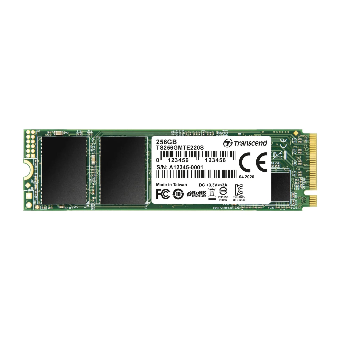 TRANSCEND 256GBMTE220S PCI-E GEN 3x4 NVMe M.2 2280 SSD 3D TLC with DRAM cache - 3300 MB/s Read 1250 MB/s Write - 550 TBW