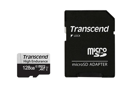 TRANSCEND 350V 128GB HIGH ENDURANCE MICRO SD UHS-I  U1 CLASS10 - READ 100 MB/S - WRITE 45MB/S -  WITH SD ADPTOR