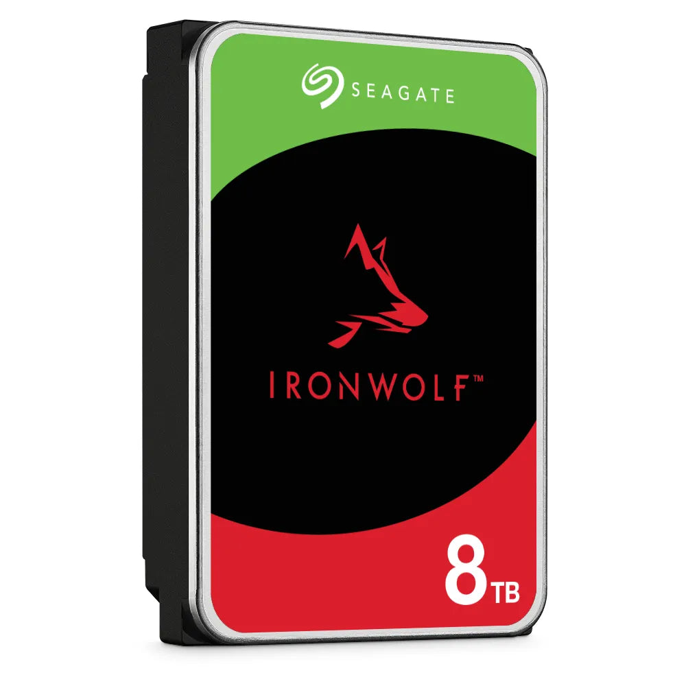 Seagate Ironwolf ST8000VN002 8TB 3.5'' HDD NAS Drives; SATA 6GB/s Interface; 1-8 Bays Supported; MUT: 180TB/Year; RV: Yes; Dual