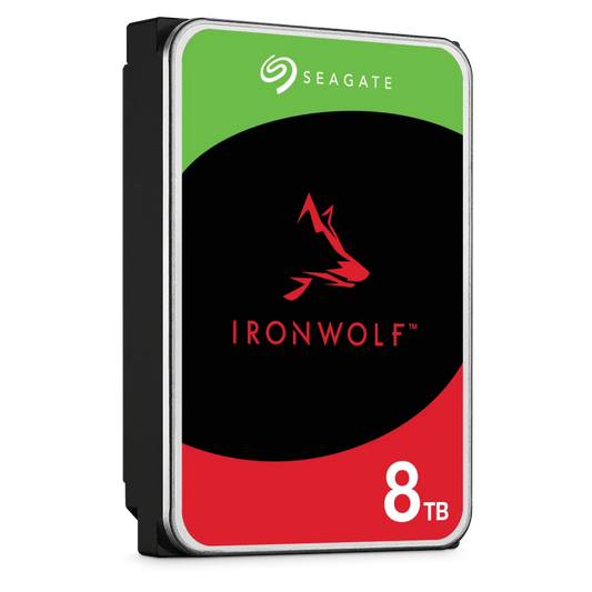 Seagate Ironwolf ST8000VN002 8TB 3.5'' HDD NAS Drives; SATA 6GB/s Interface; 1-8 Bays Supported; MUT: 180TB/Year; RV: Yes; Dual