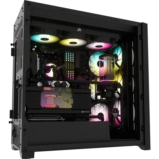 5000X RGB Black Tempered Glass Mid-Tower; 2x 3.5'' |  4x 2.5'' Drive Bays; Up to 360mm Radiator compatible; 3x 120mm fan incl