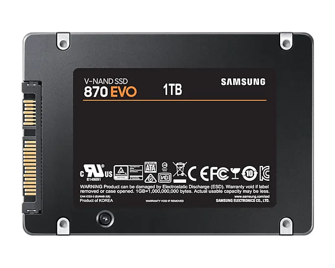 Samsung MZ-77E1T0BW 870 EVO 1 TB SATA SSD; Read Speed up to 560 MB/s; Write Speed up to 530 MB/s; Random Read Max 98000 IOPS; MK