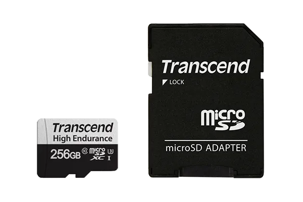 TRANSCEND 350V 256GB HIGH ENDURANCE MICRO SD UHS-I  U3 CLASS10 - READ 100 MB/S - WRITE 45MB/S - WITH SD ADPTOR