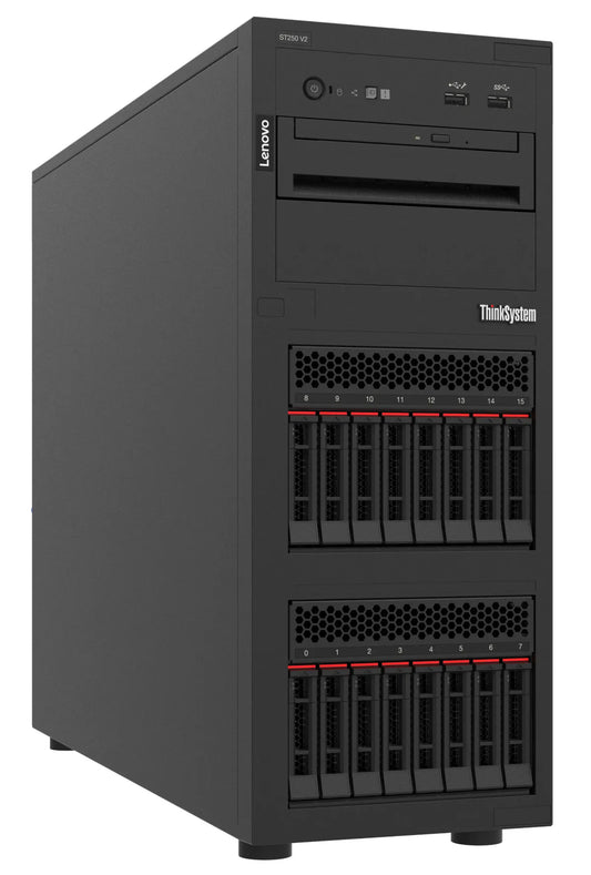 ST250 V2 Xeon E-2378 (8C 2.6GHz 16MB Cache/65W); 1x32GB; O/B; 2.5'' HS (8); 5350-8i; HS 750W Titanium; XCC Enterprise; No DVD