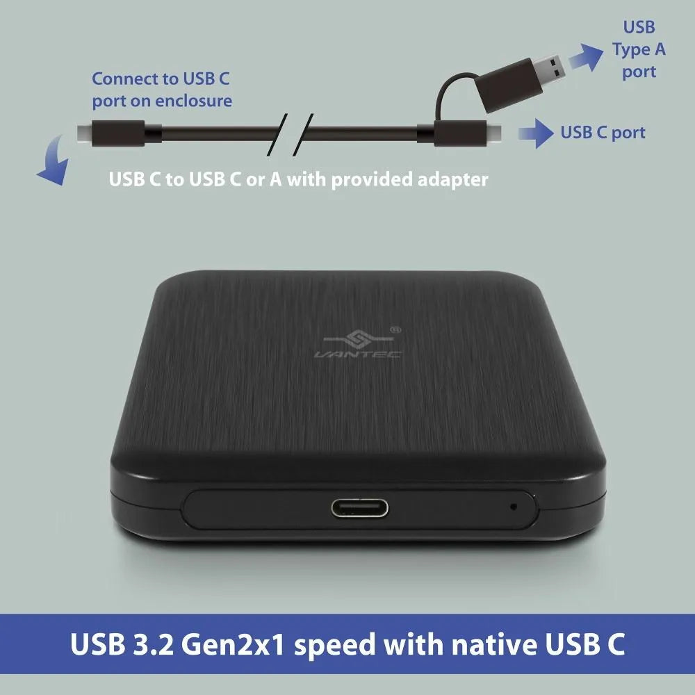 VANTEC NexStar JX NST-258B3 USB 3.2 Gen 2x1 TYPE C & TYPE A COMATIBLE 2.5INCH DISK ENCLOSURE 9.5mm & 7mm Drive Supported