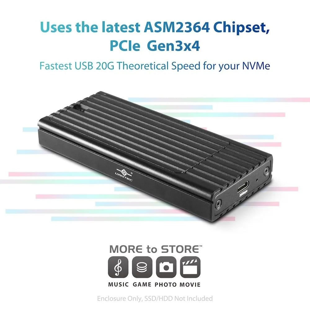 NexStar SX; M.2 NVMe SSD to USB 3.2 Gen2x2; 20G; Type C; Black Enclosure (NST-230C3-BK)