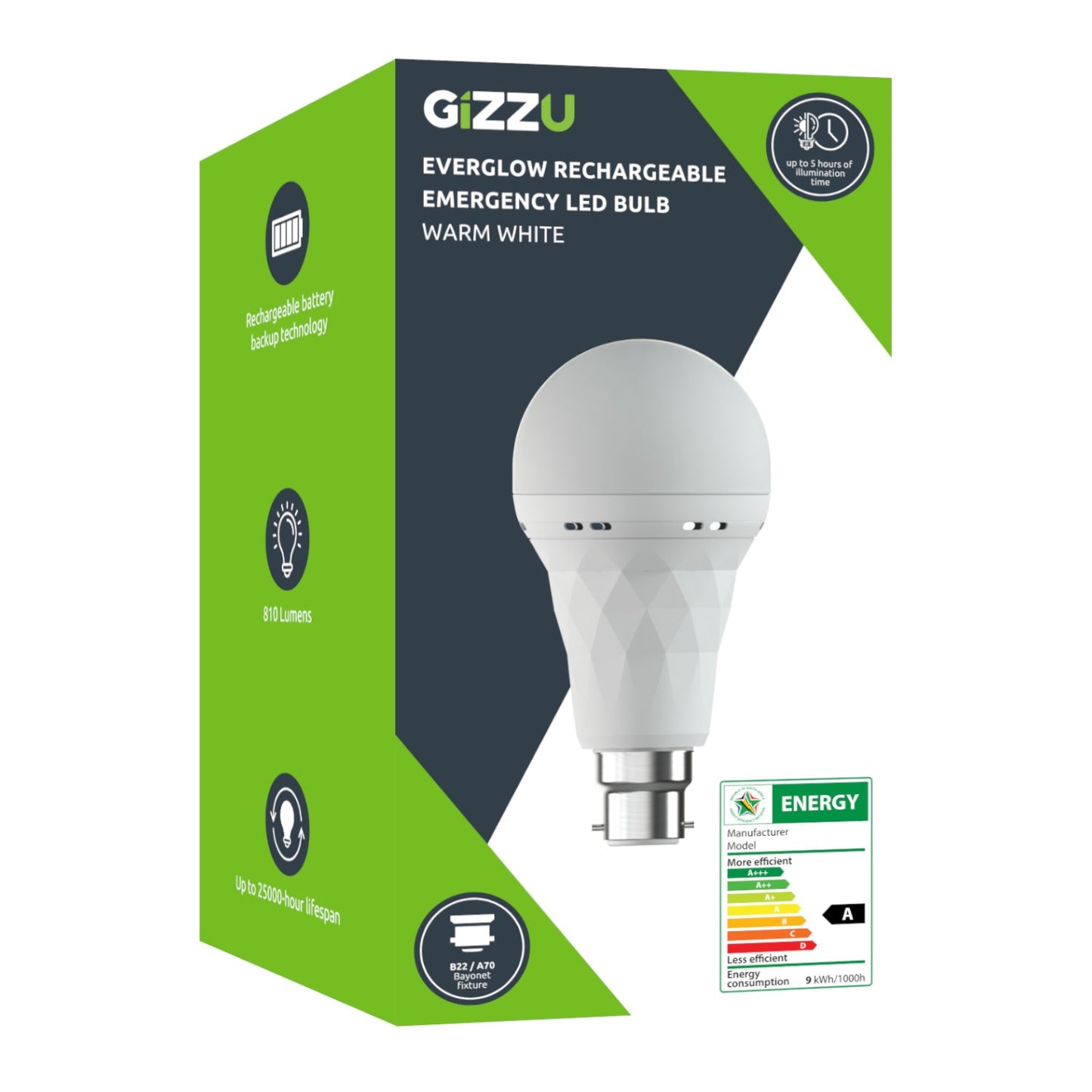 Gizzu Everglow Rechargeable Warm White Emergency LED Bulb - Bayonett