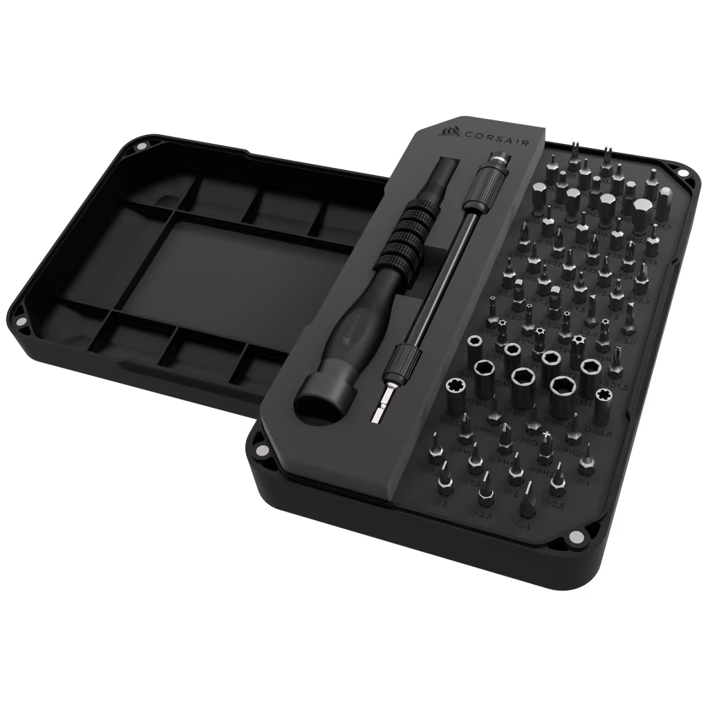 Corsair PC DIY Precision Toolkit - PC; Electronics Repair Kit - 65 Screw Bits - Extension rod - Magnetized Tray