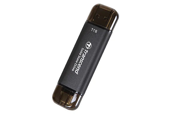TRANSCEND 256 GB ESD310C USB3.2 TYPE A & C (USB 10Gbps) OTG COMPACT PORTABLE SSD  - Read 1050MB/s Write 950 MB/s - Black