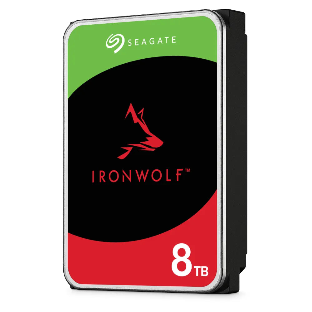 Seagate Ironwolf ST8000VN002 8TB 3.5'' HDD NAS Drives; SATA 6GB/s Interface; 1-8 Bays Supported; MUT: 180TB/Year; RV: Yes; Dual