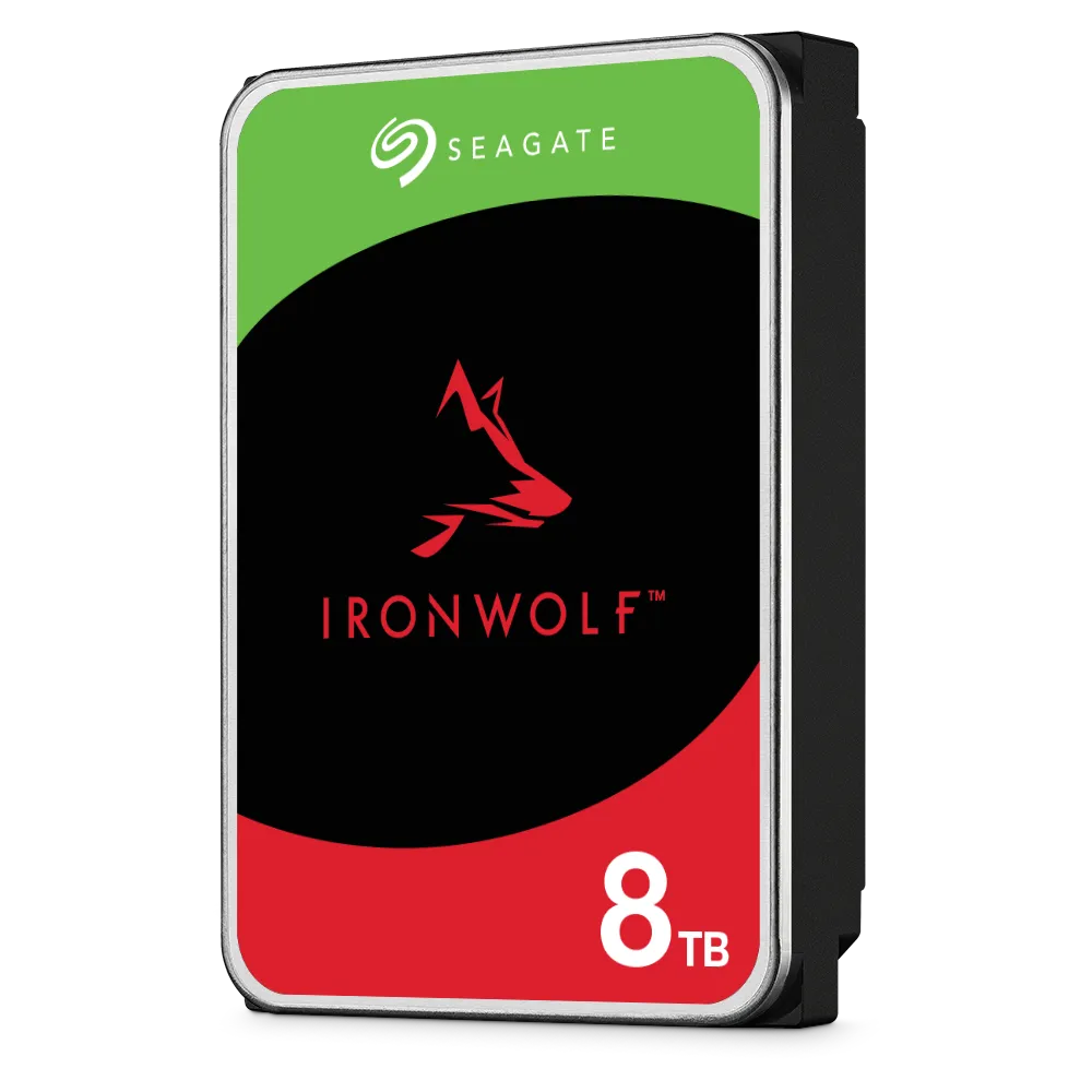 Seagate Ironwolf ST8000VN002 8TB 3.5'' HDD NAS Drives; SATA 6GB/s Interface; 1-8 Bays Supported; MUT: 180TB/Year; RV: Yes; Dual