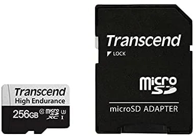 TRANSCEND 350V 256GB HIGH ENDURANCE MICRO SD UHS-I  U3 CLASS10 - READ 100 MB/S - WRITE 45MB/S - WITH SD ADPTOR