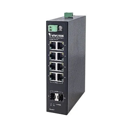 VIVOTEK Industrial 8xGE PoE + 2xGE SFP Switch -40-75 degrees; No Power Supply